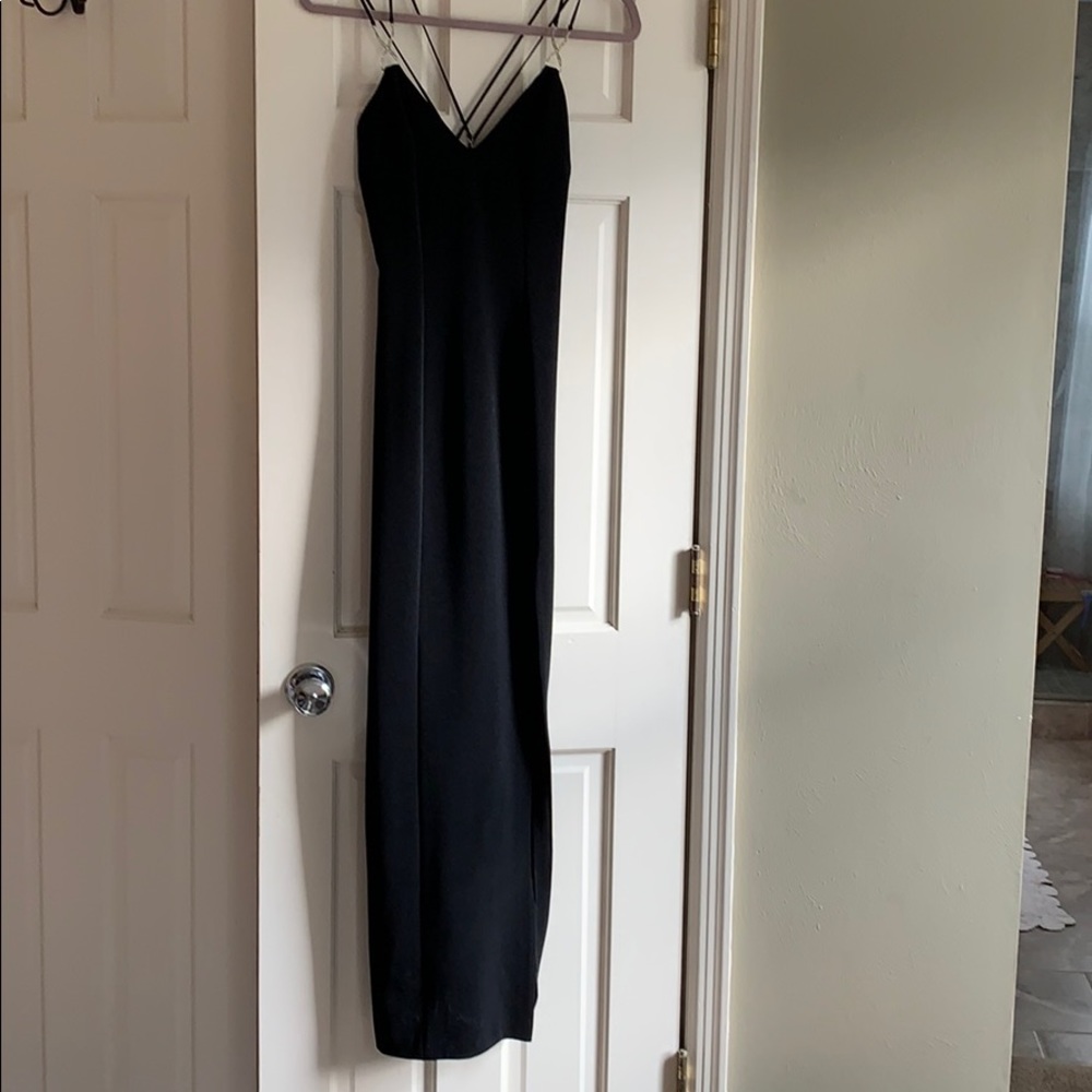 Strappy black dress with rhinestone details